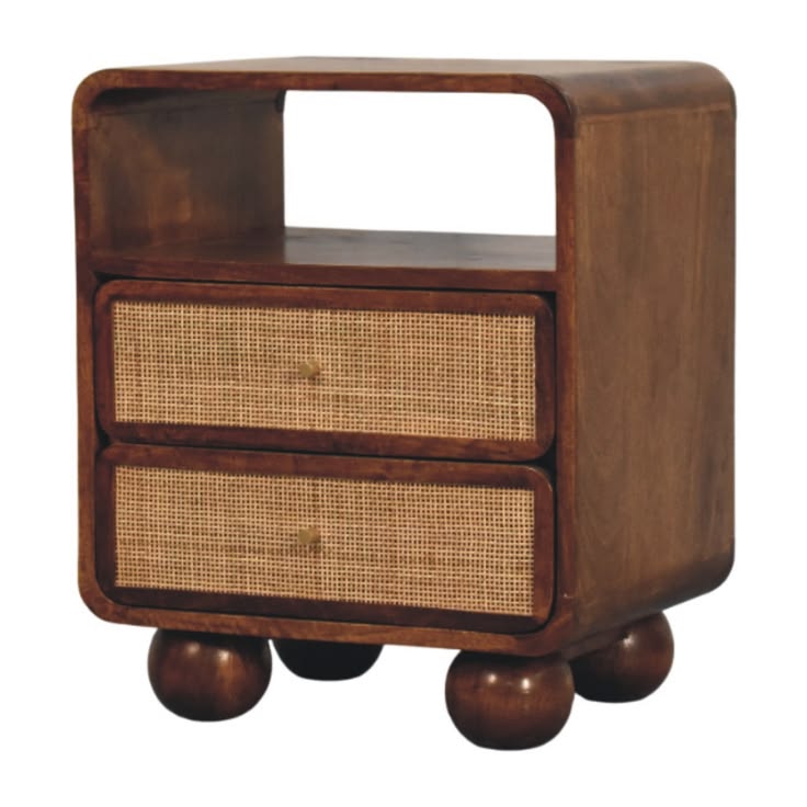 Mid-Century Rattan Curve Nightstand