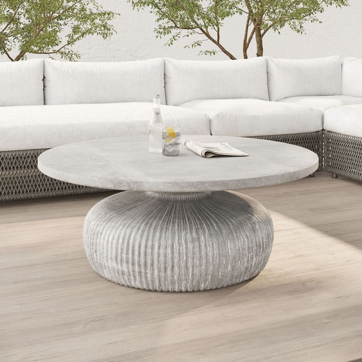 Fluted Concrete Round Coffee Table