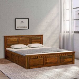 Buy Zurndorf Sheesham Wood King Size Bed in Scratch Resistant Provincial Teak Finish With Box Storage at 23% OFF by Woodsworth from Pepperfry | Pepperfry